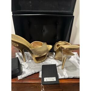 Giammarco Lorenzi Gold Crystal Stiletto Platform Mules – Size 38